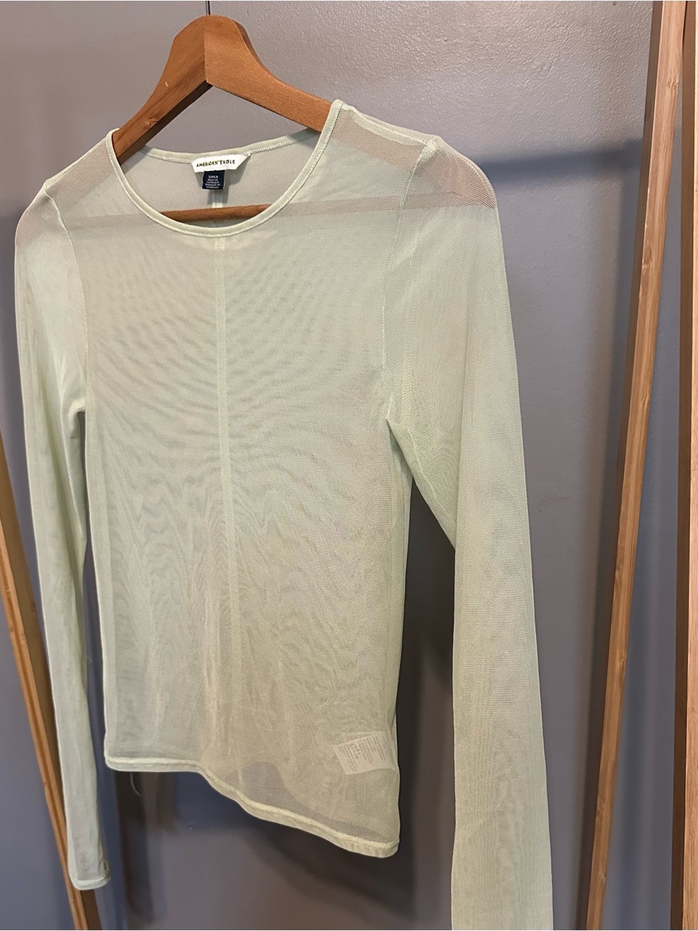 American Eagle Light Green Sheer Mesh Long Sleeve Blouse Top - Small